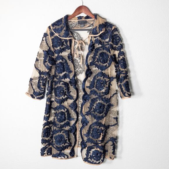 Gracia Women’s Embroidered Mesh Cocktail Jacket Dark Academia Victorian Size L - Picture 1 of 8